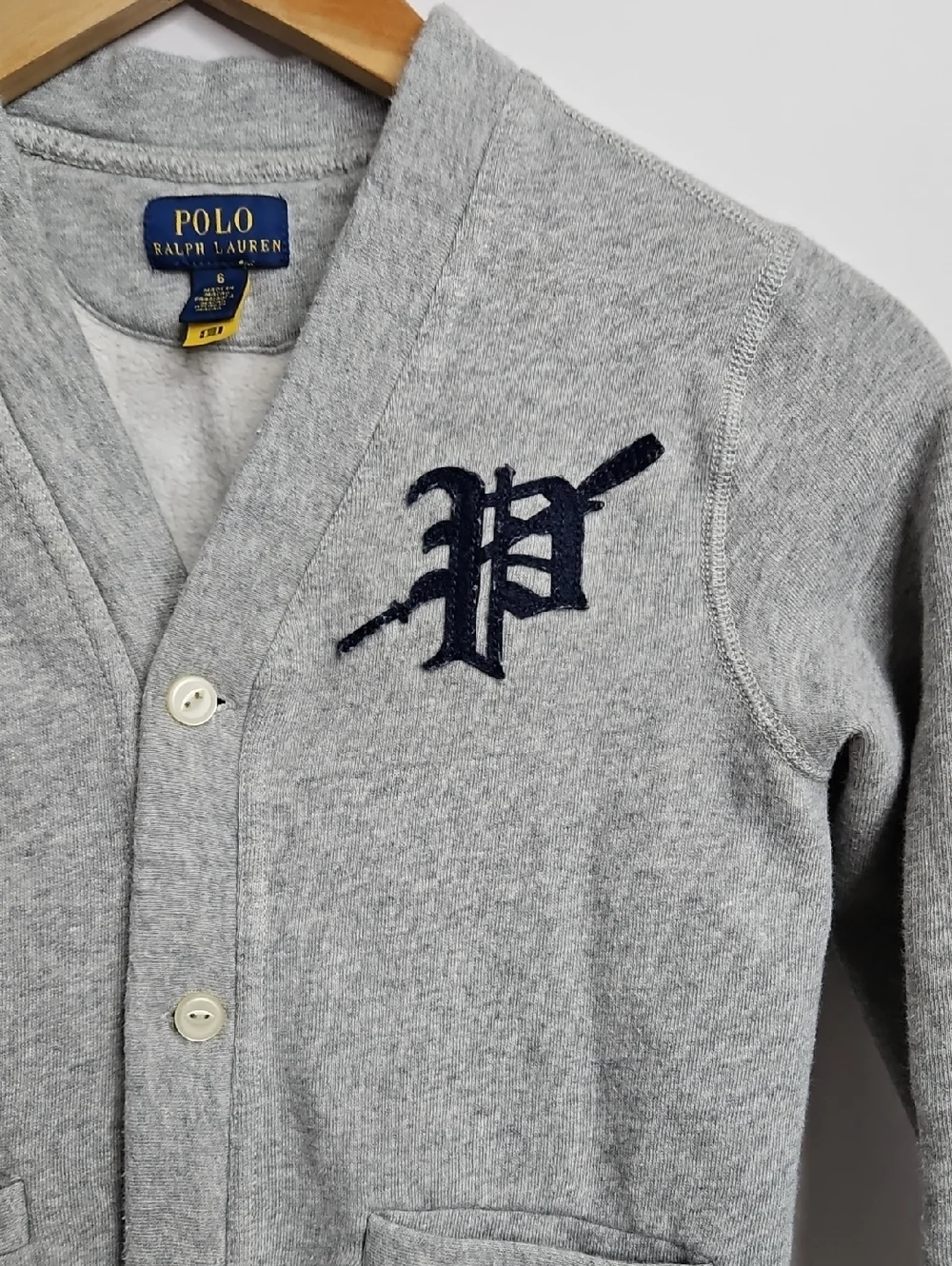 Polo Ralph Lauren Rowing Logo Gray Fleece Cardigan Sz 6 Boys